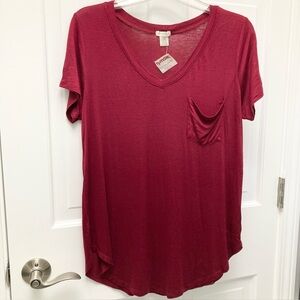 Bozzolo V-Neck Short Sleeve Loose Fitting Tee, Size Large, Color:Maroon
